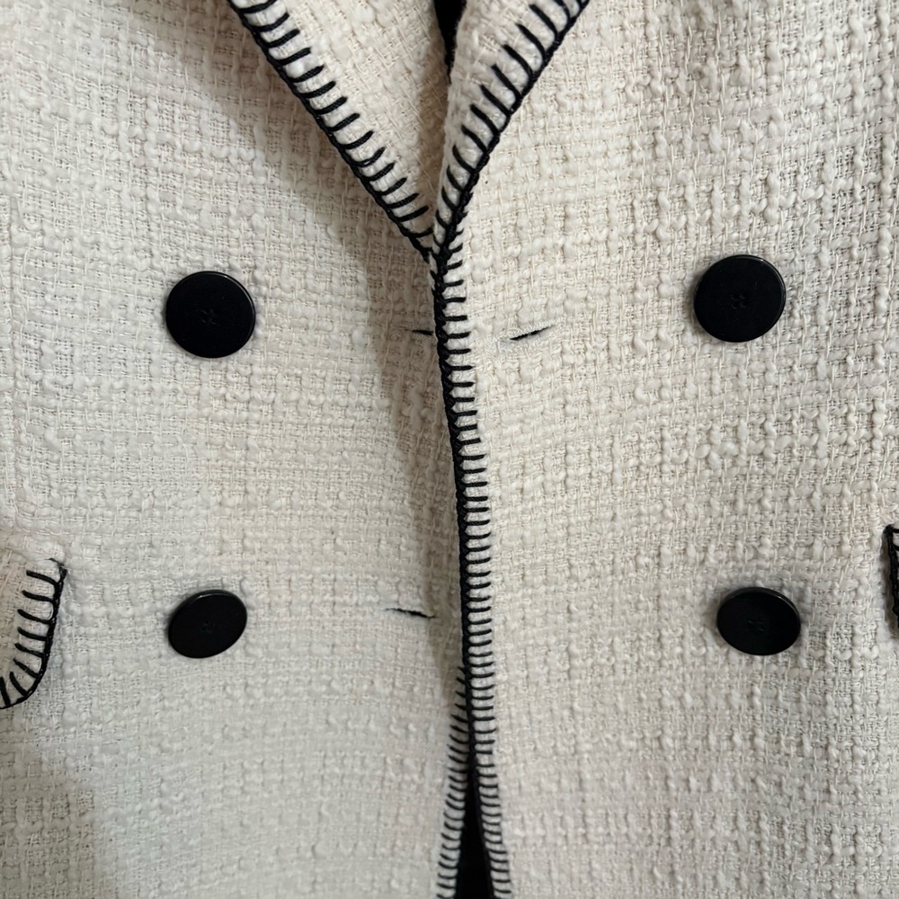 NWT…..ZARA Ecru Tweed and Black Topstitch Double Breasted Jacket - Picture 6 of 9